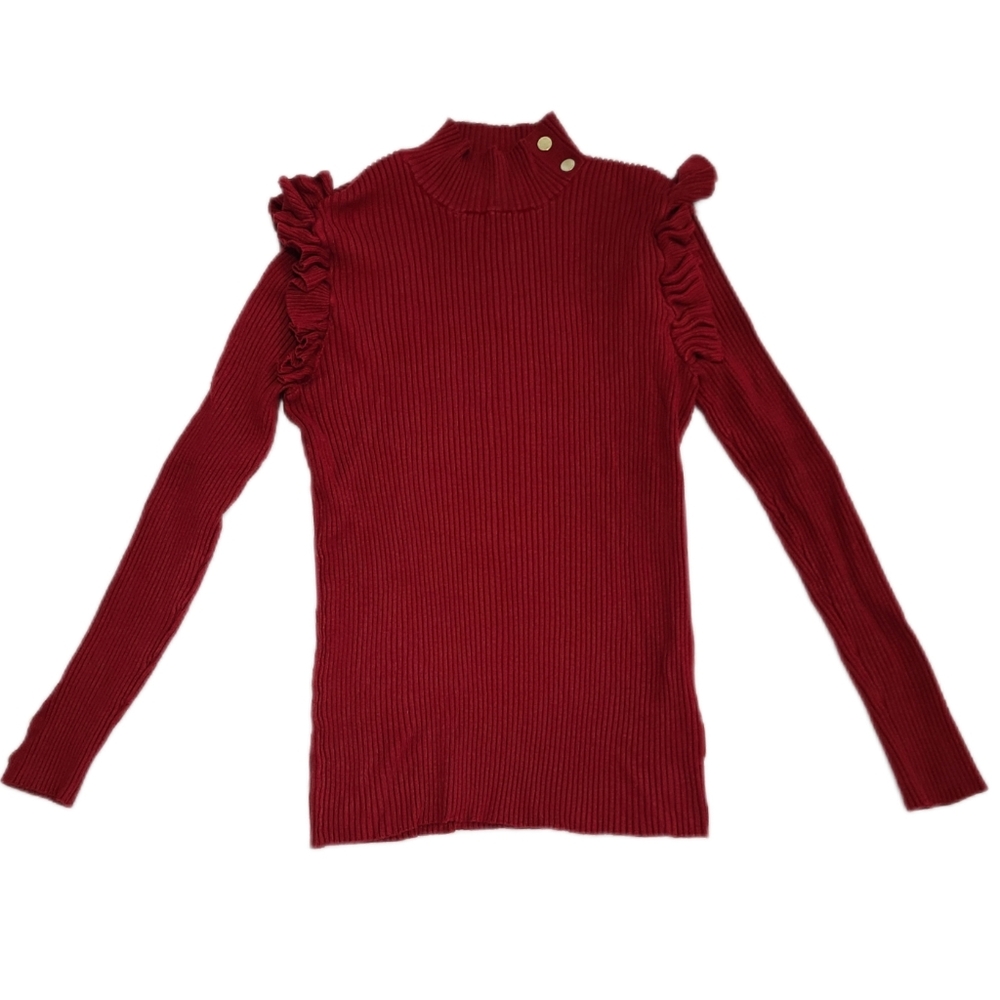 Anne Klein ribbed mock turtle neck with ruffles long sleeves - Picture 1 of 4